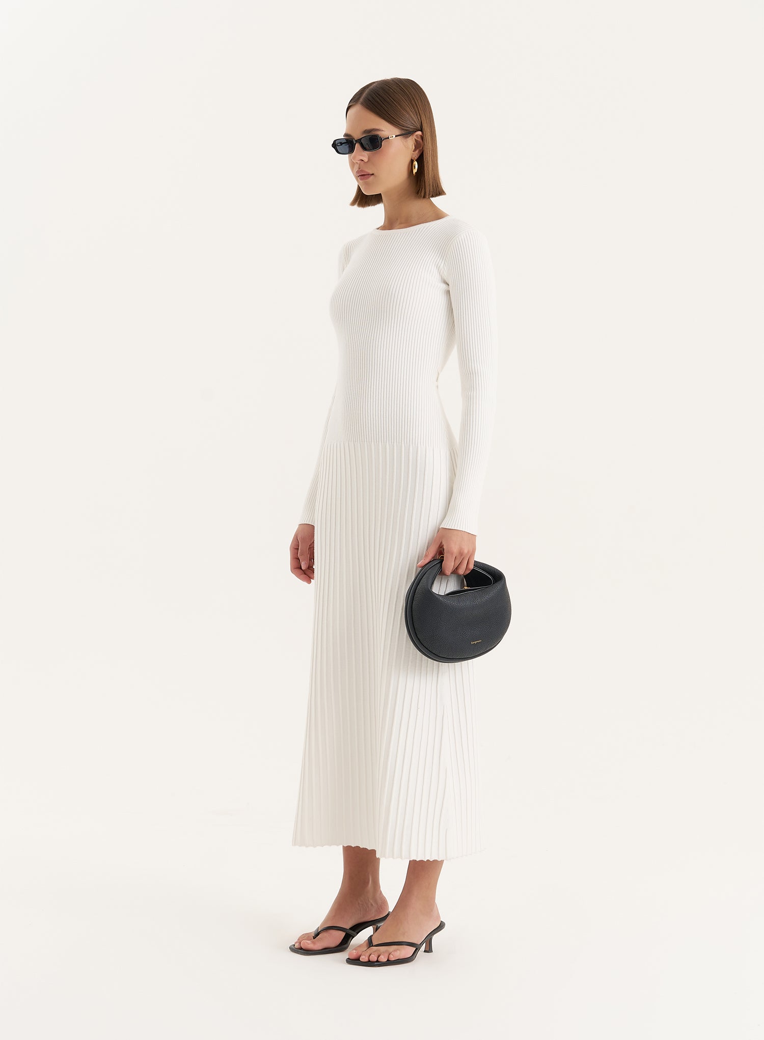 White Rib Knit Tie Back Detail Maxi Dress